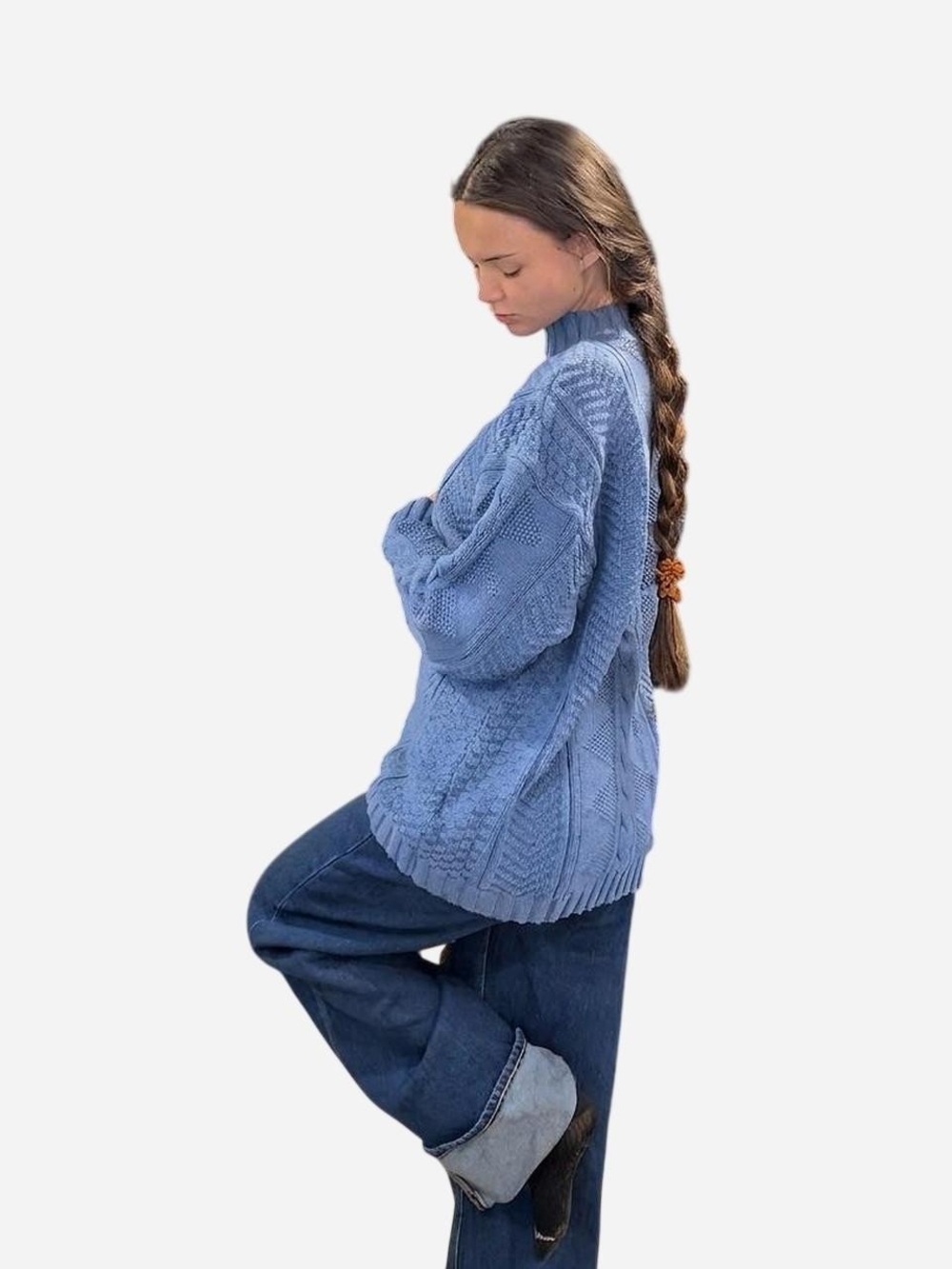100 Percent Cotton Vintage Cozy Cable Knit Sweater - Sky Blue